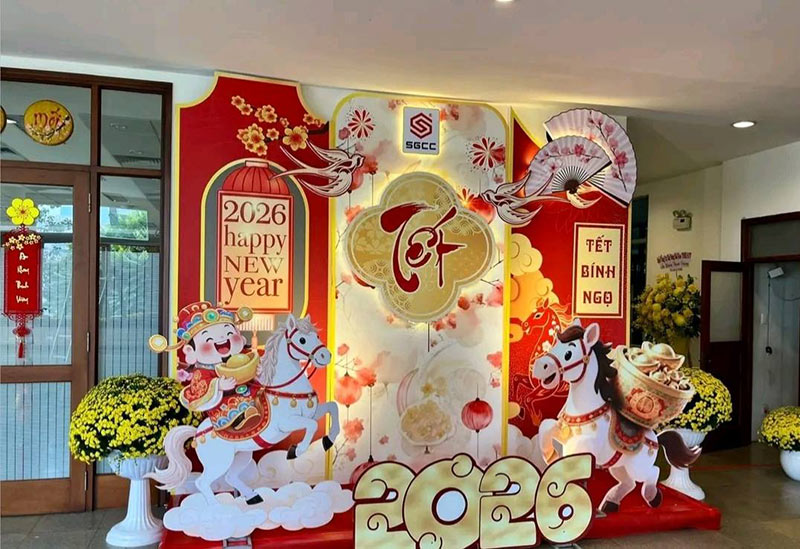 mẫu backdrop tiệc tất niên đẹp 2026