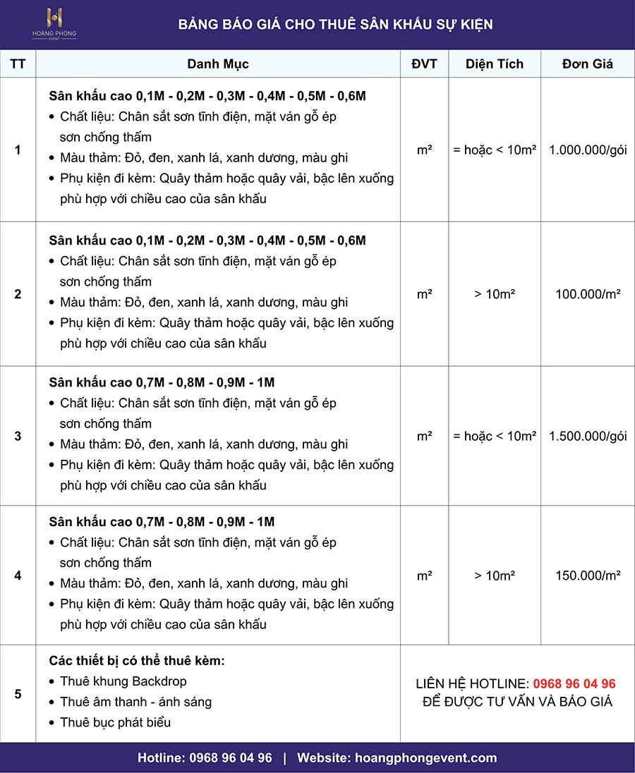 báo giá cho thuê sân khấu sự kiện